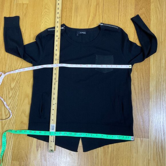 The Kooples Sweater Merino Wool Zip Shoulder Lamb Front Pocket Black (~40” bust) - Picture 7 of 7